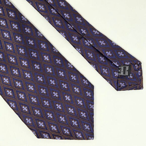 IKE BEHAR NEW YORK SILK TIE BLUE BROWN DIAMOND COLOR SHIFT SATIN 3.75" X 58" - Picture 1 of 3